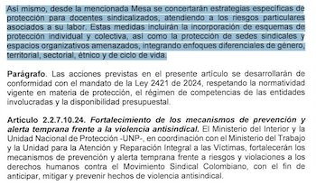 El decreto ordena fortalecer los esquemas de protección para mujeres sindicalistas, comunidades étnicas y trabajadores en zonas vulnerables - crédito Ministerio de Trabajo