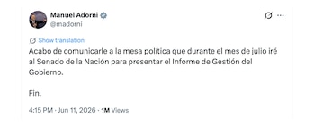 Manuel Adorni anuncia que irá al Senado a dar un informe de gestión