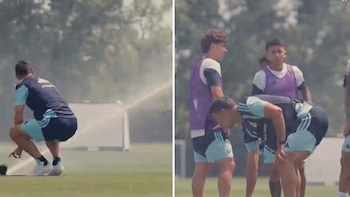 “¡Cuidado con el agua, Lionel!”: el divertido momento de Scaloni con los aspersores durante la práctica de la Selección