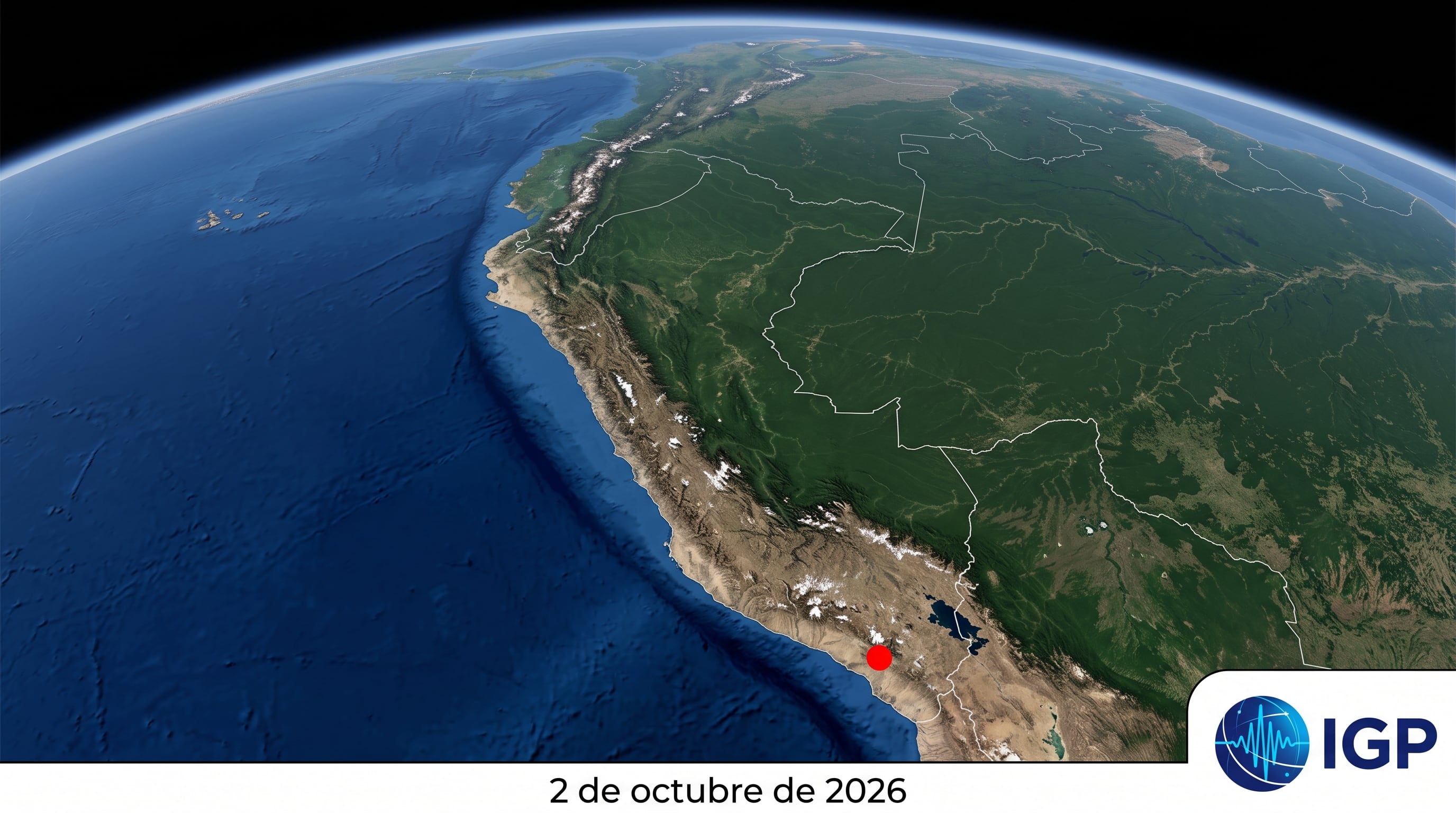 Un mapa satelital del Instituto Geofísico del Perú señala la región de Moquegua con un punto rojo para la fecha del 2 de octubre de 2026. (Imagen Ilustrativa Infobae)