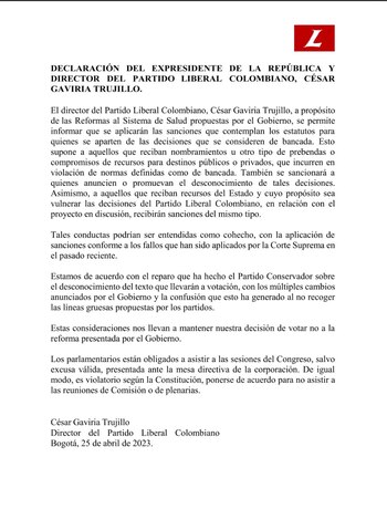 Partido Liberal Colombiano.