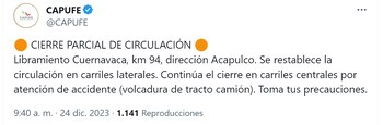 Capufe actualiza sobre la circulación
