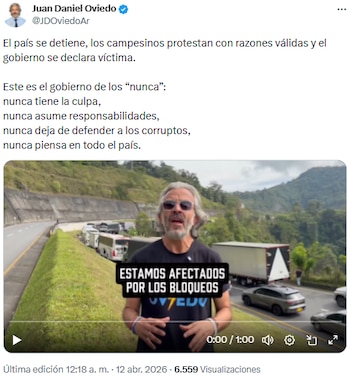 Juan Daniel Oviedo denunció bloqueos y criticó la respuesta del Gobierno tras aumento catastral rural - crédito @JDOviedoAr/X