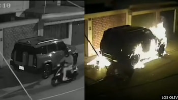 Queman camioneta de empresario en Los Olivos: cámaras captan el momento exacto en que delincuente prenden fuego