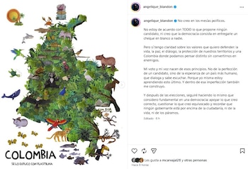 La actriz aclaró que no respalda de manera incondicional a ningún candidato en las elecciones presidenciales - crédito @angelique_blandon/Instagram