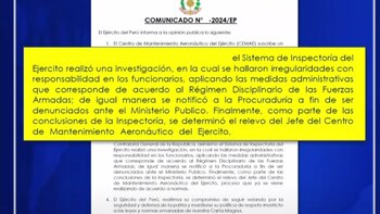 Comunicado del Ejército peruano (Captura de pantalla)