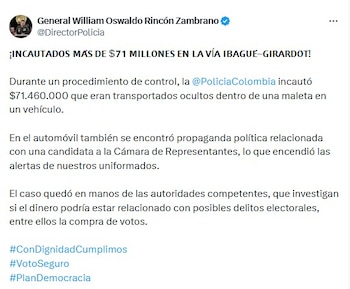 Incautación de dinero en vías