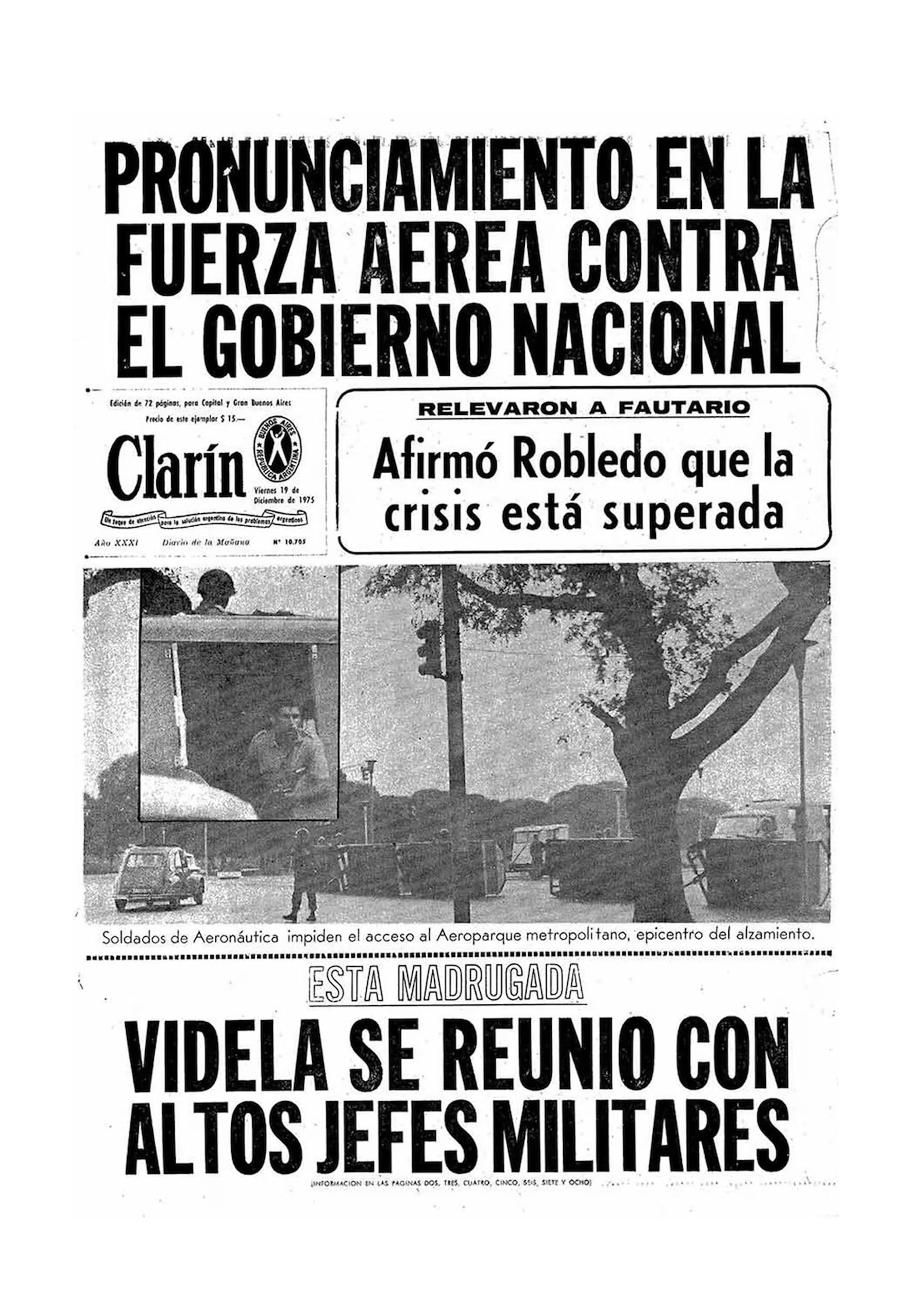 El levantamiento de Capellini en la tapa del diario Clarín