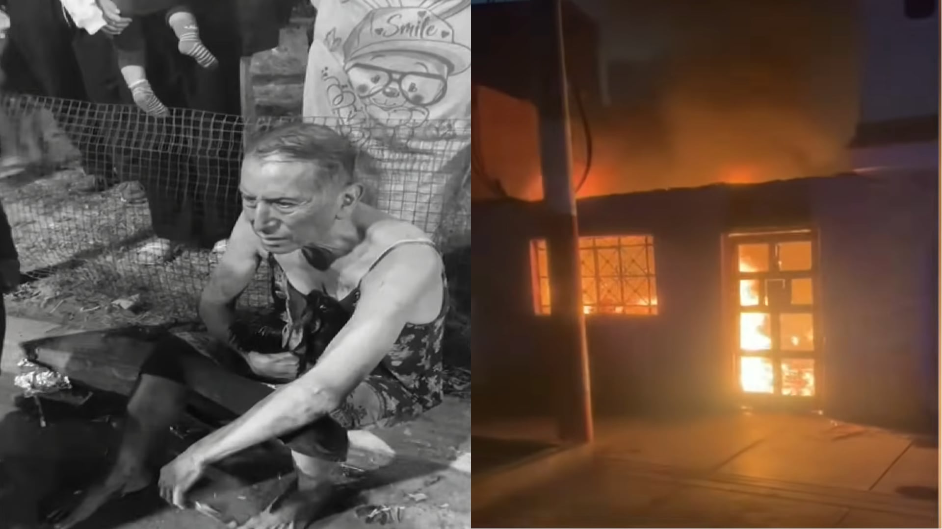 Pedro Alba González, un adulto mayor, sufrió graves quemaduras e inhaló humo al intentar rescatar a sus mascotas de un voraz incendio que consumió su vivienda en San Martín de Porres. (Composición: Infobae Perú)