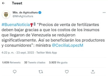 Cecilia López, ministra de Agricultura,