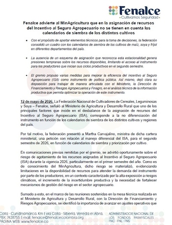 Fenalce dice que la ausencia de un esquema de asignación que reconozca esta estacionalidad genera presiones tempranas sobre los recursos disponibles - crédito Fenalce