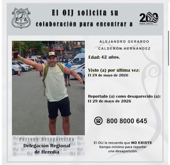 Publicación realizada por el OIJ para dar con el paradero del costarricense de 42 años. Crédito: OIJ