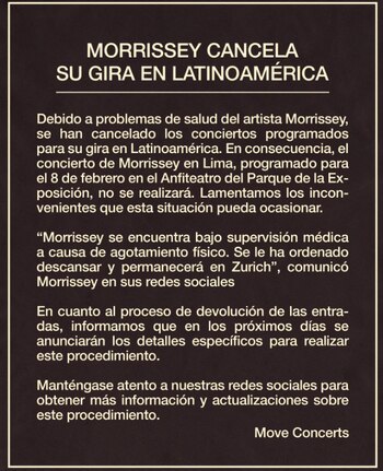 Morrissey canceló su gira por