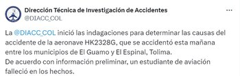 Así informó el accidente la Dirección Técnica de Investigación de Accidentes - crédito captura de pantalla X
