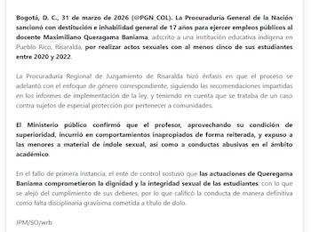 Comunicado Procuraduría - crédito Procuraduría