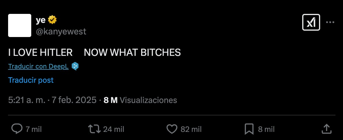 West reconoce que sus mensajes antisemitas provocaron rupturas personales y pérdida de confianza pública entre allegados y fanáticos (X/@kanyewest)