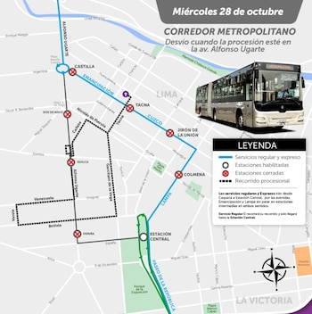 El Metropolitano modificará su ruta por la procesión del Señor de los Milagros - Créditos: ATU.
