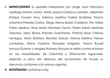 Checkley declaró improcedente querella