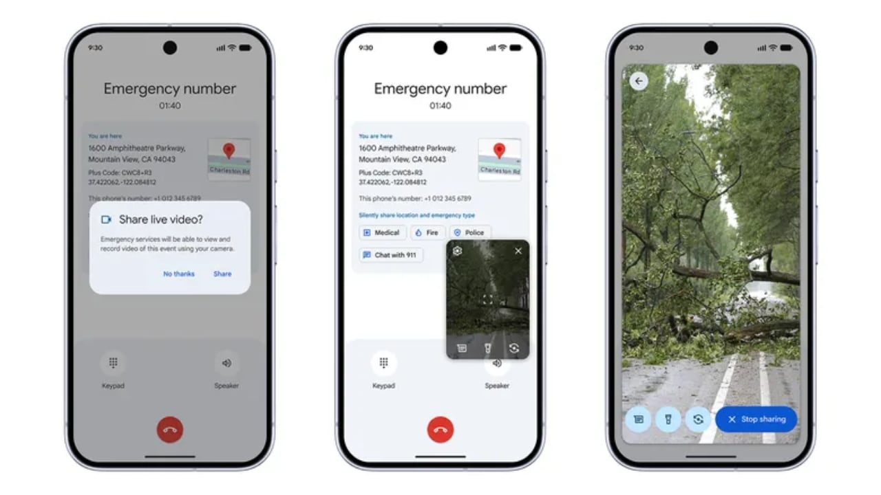 Usuarios de Android 8 o superior pueden compartir imágenes en directo con policías, bomberos o personal médico. (Google)