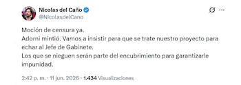 Del Caño también pidió la moción de censura contra Adorni