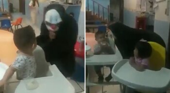 Trabajadoras se ríen mientras niños