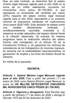 El salario mínimo de 2026 se acercaría al $1.800.000 - crédito Redes Sociales