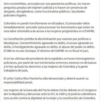 El expresidente denunció que algunas trabajadoras del Dapre, entre ellas madres cabeza de familia, habrían sido llevadas a oficinas para responder interrogatorios sobre sus simpatías políticas - crédito @petrogustavo/X