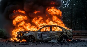 Imagen creada con IA de un coche en llamas. (Adobe)