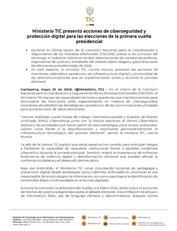 La estrategia de ciberseguridad busca prevenir la manipulación de resultados y combatir la desinformación digital durante los comicios - crédito Ministerio TIC