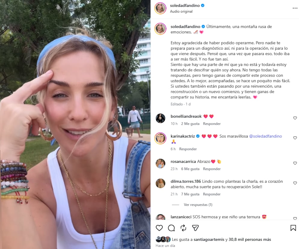 La reflexión de Soledad Fandiño a casi dos años de su operación por un cáncer de mama (Instagram)