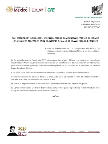La CFE restableció el suministro