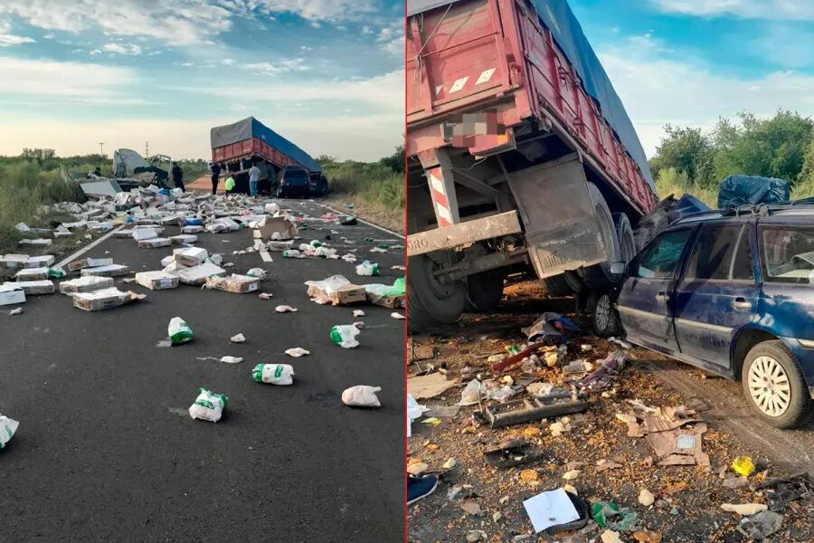 Un automóvil que circulaba de norte a sur impactó contra el acoplado, los ocupantes resultaron con lesiones leves (Fotos: El Once)