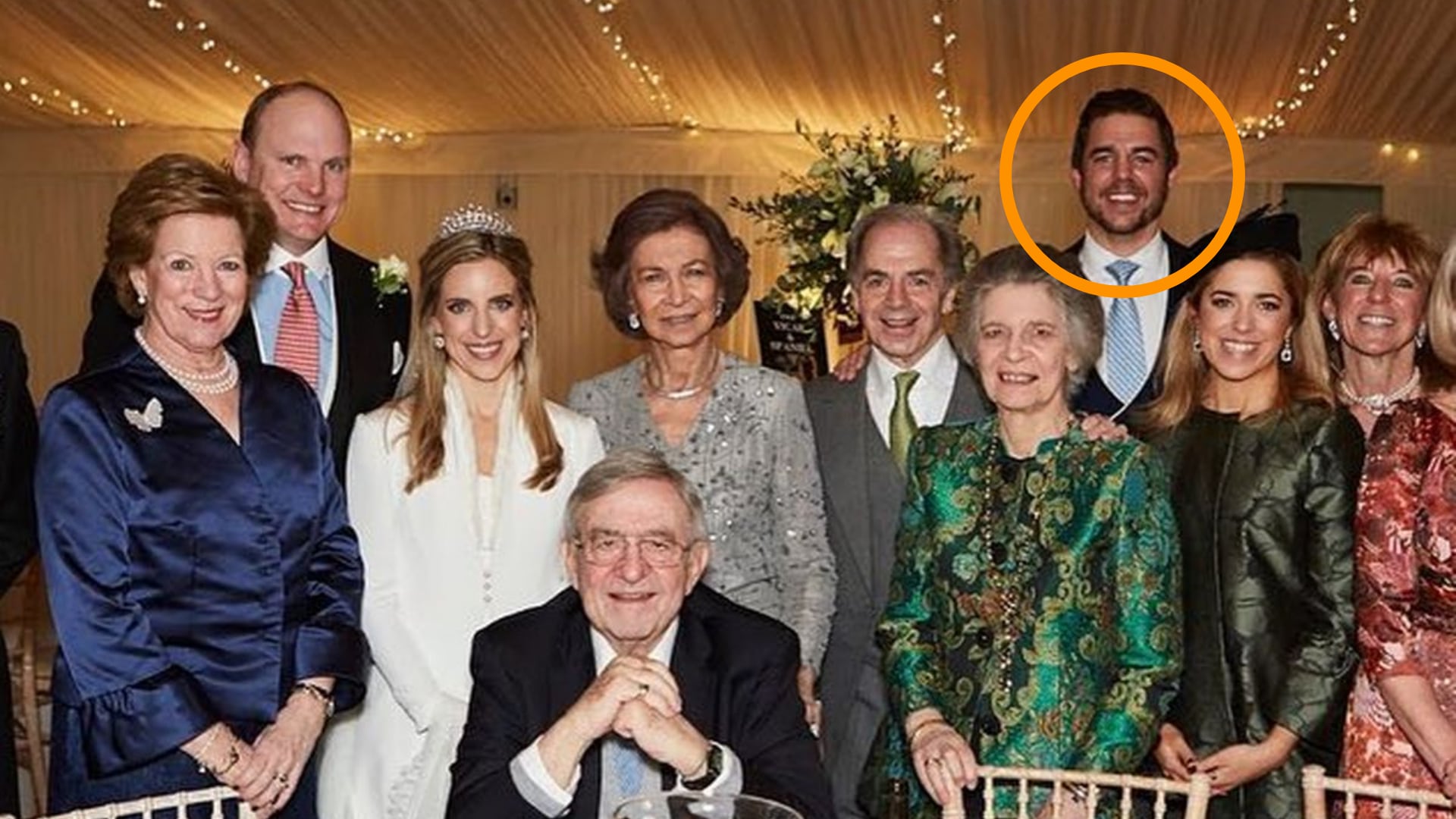 Nicholas Brandam en la boda de su hermana Sophie junto a su hermana, la reina Sofía y otros miembros de la familia real griega (Redes sociales)