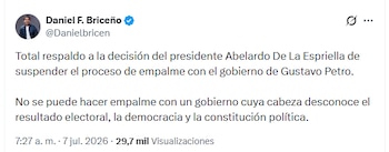 El congresista electo del Centro Democrático reaccionó a la suspensión del empalme presidencial - crédito X