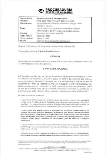 La Procuraduría ordenó practicar pruebas, adelantar las diligencias correspondientes e incorporar los certificados de antecedentes disciplinarios de los dos investigados para avanzar en el esclarecimiento de los hecho - crédito Procurduría General de la Nación