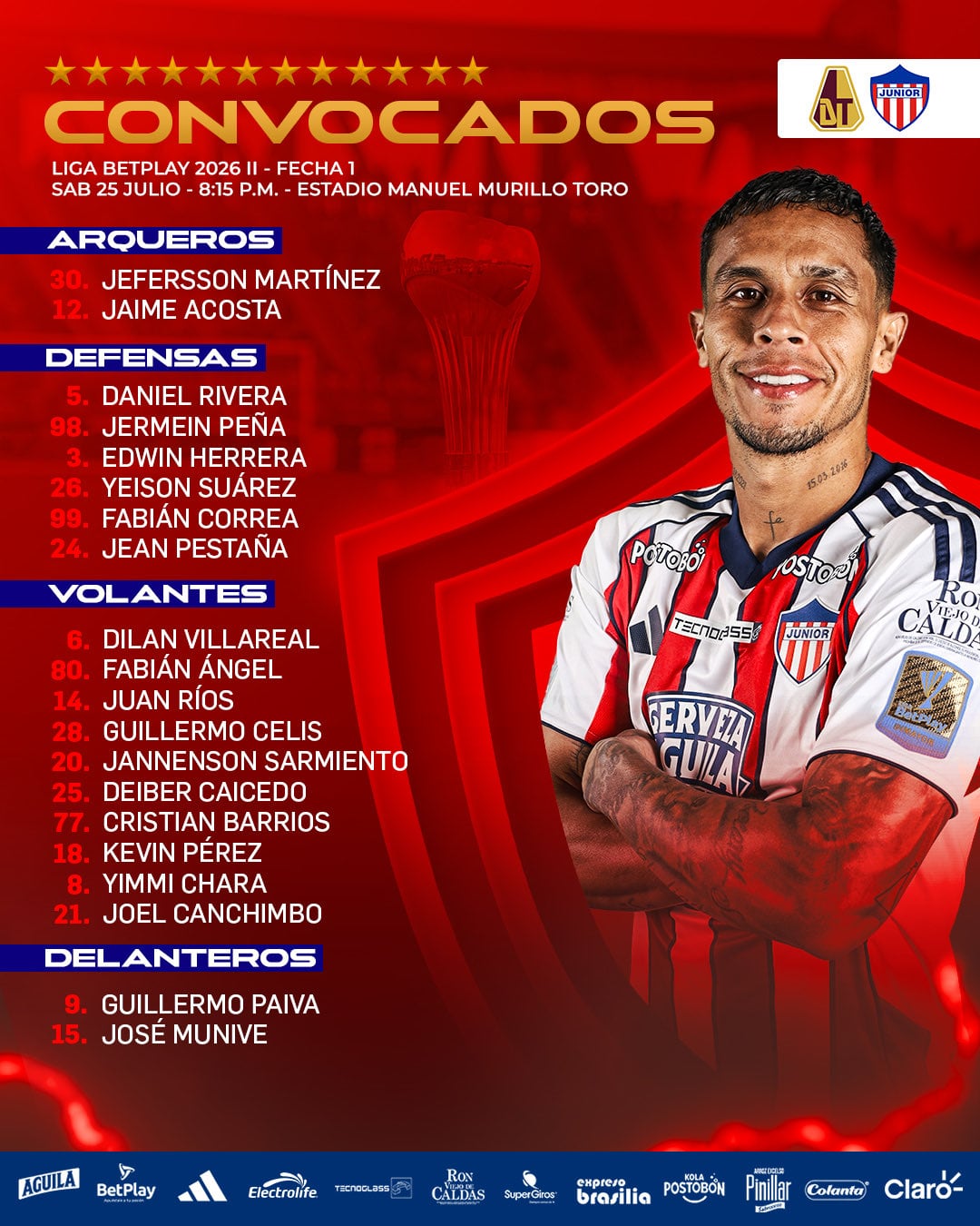 El equipo del bicampeón de Colombia y su debut en la capital musical de Colombia-crédito @JuniorClubSA/X