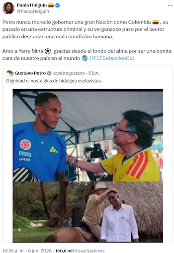 Paola Holguín lanzó críticas a Gustavo Petro y destacó a Yerry Mina como referente nacional - crédito @PaolaHolguin/X