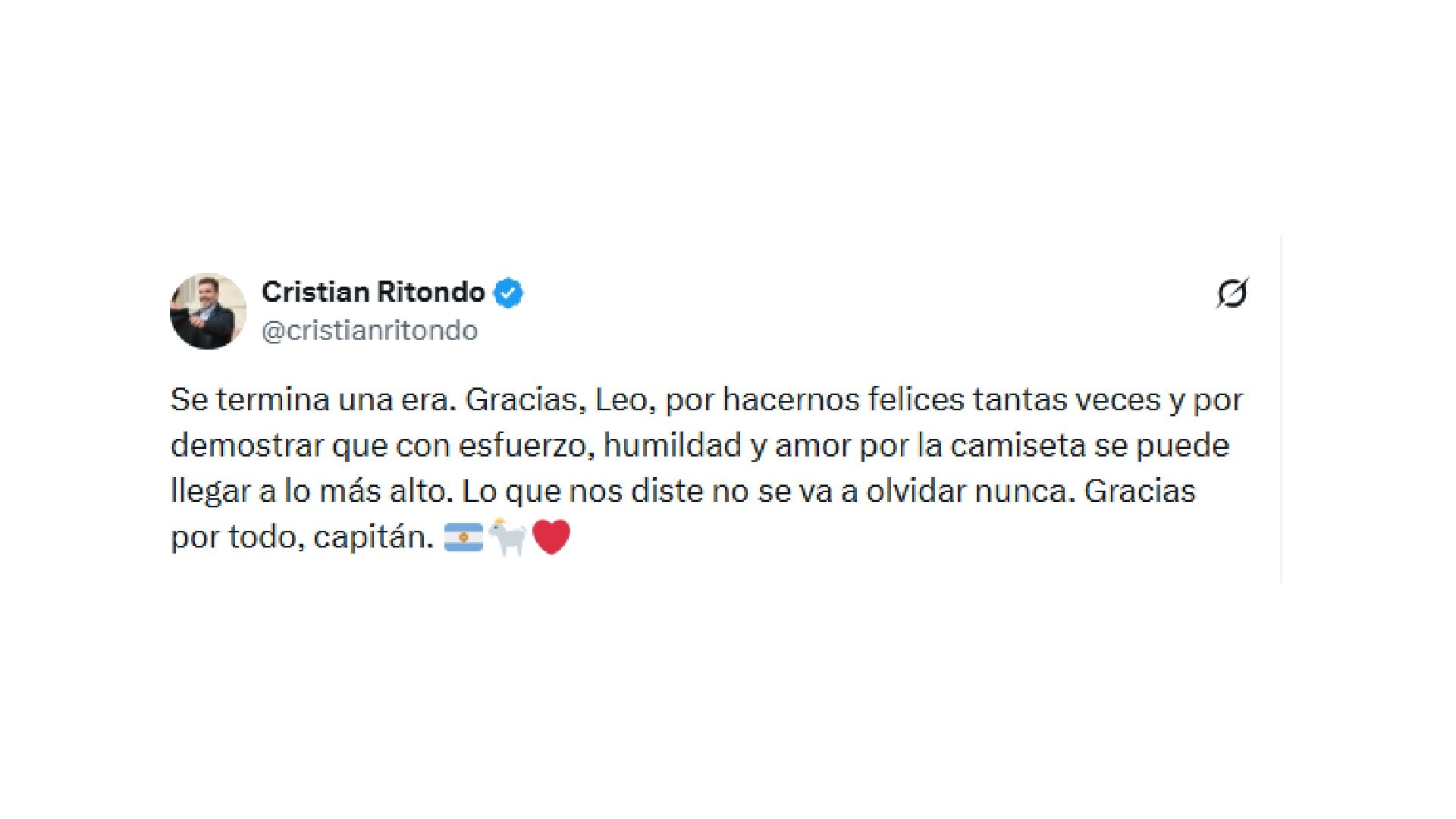 Así despidió Cristian Ritondo a Lionel Messi de la Selección
