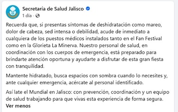 La Secretaría de Salud de Jalisco recordó que hay puntos de atención para los hinchas que llegan hasta el sector de la glorieta de La Minerva, en Guadalajara - crédito Secretaría de Salud Jalisco / Facebook