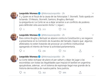 Tuit de Leopoldo Moreau cuestionando