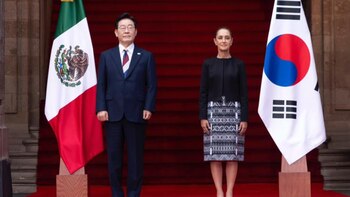 Claudia Sheinbaum recibe al presidente de Corea del Sur en Palacio Nacional