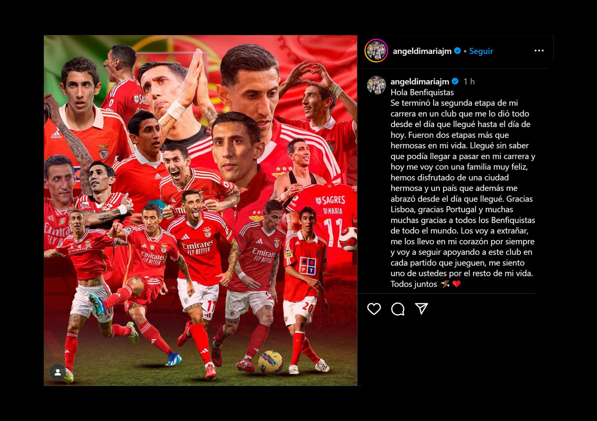 El mensaje de Di María para los hinchas del Benfica