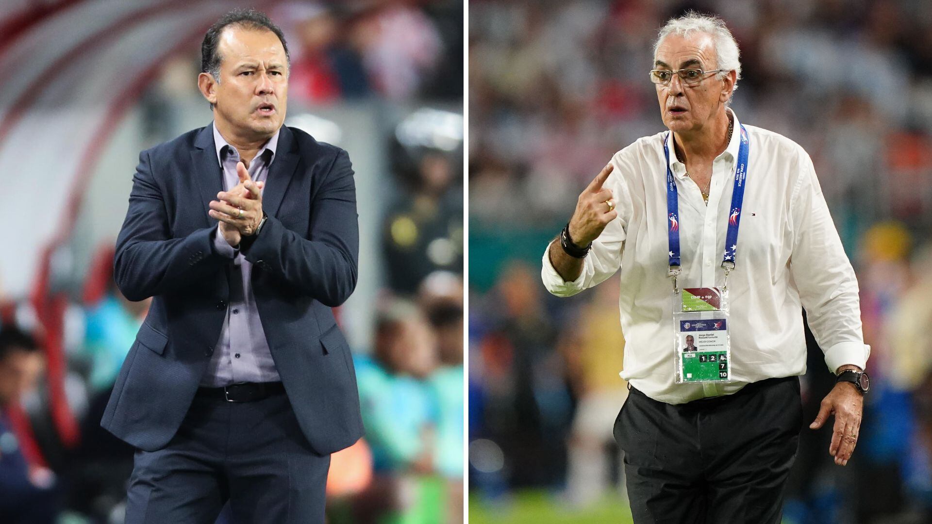 Juan Reynoso y Jorge Fossati, los dos entrenadores de Perú en las Eliminatorias 2026. - Crédito: AFP