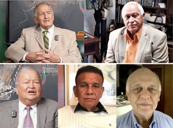 Seis retratos individuales de hombres mayores. Vestimenta formal e informal. Fondos de interiores variados. Cabello blanco o canoso en varios de ellos