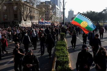 Demonstrators march during a protest