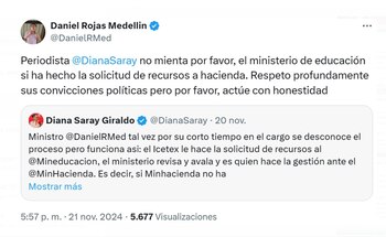 Periodistas cuestionaron al ministro Rojas por la crisis de financiación en el Icetex y él respondió - crédito @DanielRMed/X
