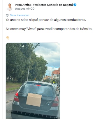 Papo Amín reaccionó a un conductor que tapó la placa de su vehículo con un cartón - crédito @papoaminCD/X