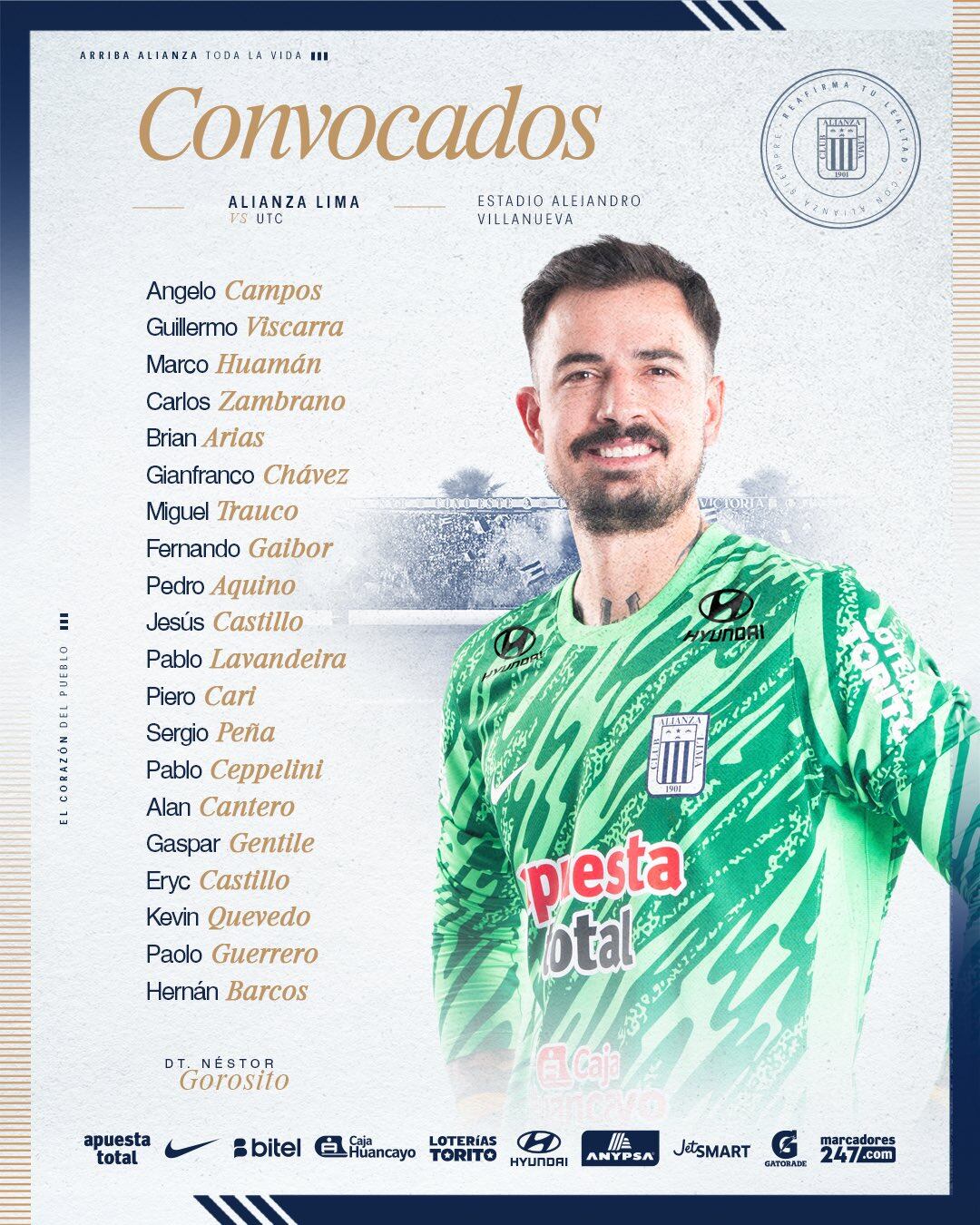 Los convocados de Alianza Lima para enfrentar a UTC por el Torneo Clausura 2025