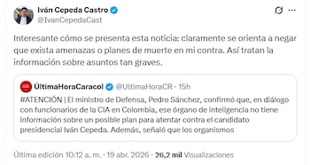 El candidato presidencial criticó en redes sociales la cobertura mediática del comunicado del ministro de Defensa sobre su seguridad - crédito @IvanCepedaCast/X
