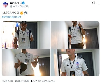 Junior chegou ao estádio Jaime Morón, em Cartagena, para sua primeira partida contra o Palmeiras pela Copa Libertadores de 2026 - crédito @JuniorClubSA/X
